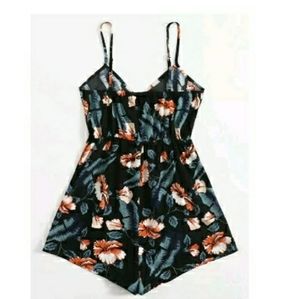 Romwe Floral Print Cami Romper – Small, Black/Multicolor, NWT